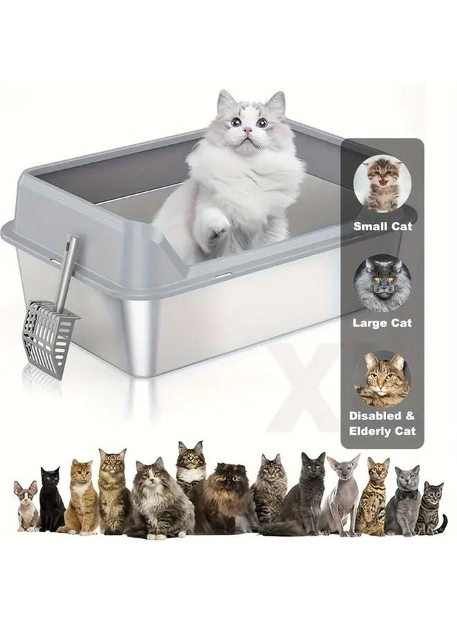 صندوق فضلات القطط من الفولاذ المقاوم للصدأ 23.6 بوصة حوض كبير الارتفاع 3.9 بوصة - Image 3